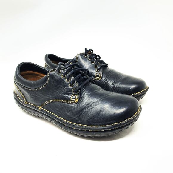 Born W3540 Stitched 5-Eye Plain Toe Driving Walking Oxfords Black Leather size 9 - Picture 1 of 9